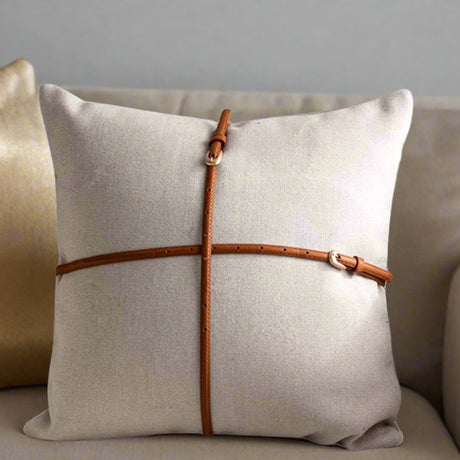 The Signature Leather Belt Pillow Cover Beige pillow covers - Palatium Lux