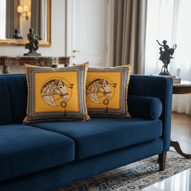 Yellow Horse Velvet Pillow Cover pillow covers - Palatium Lux