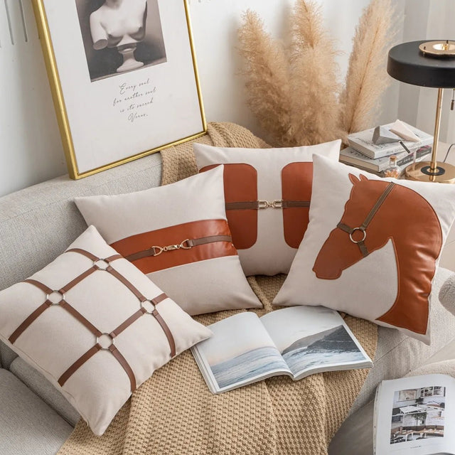 Leather-Buckled Horse Pillow Cover 45cmx45cm - Palatium Lux