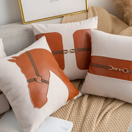 Leather-Buckled Horse Pillow Cover 45cmx45cm - Palatium Lux